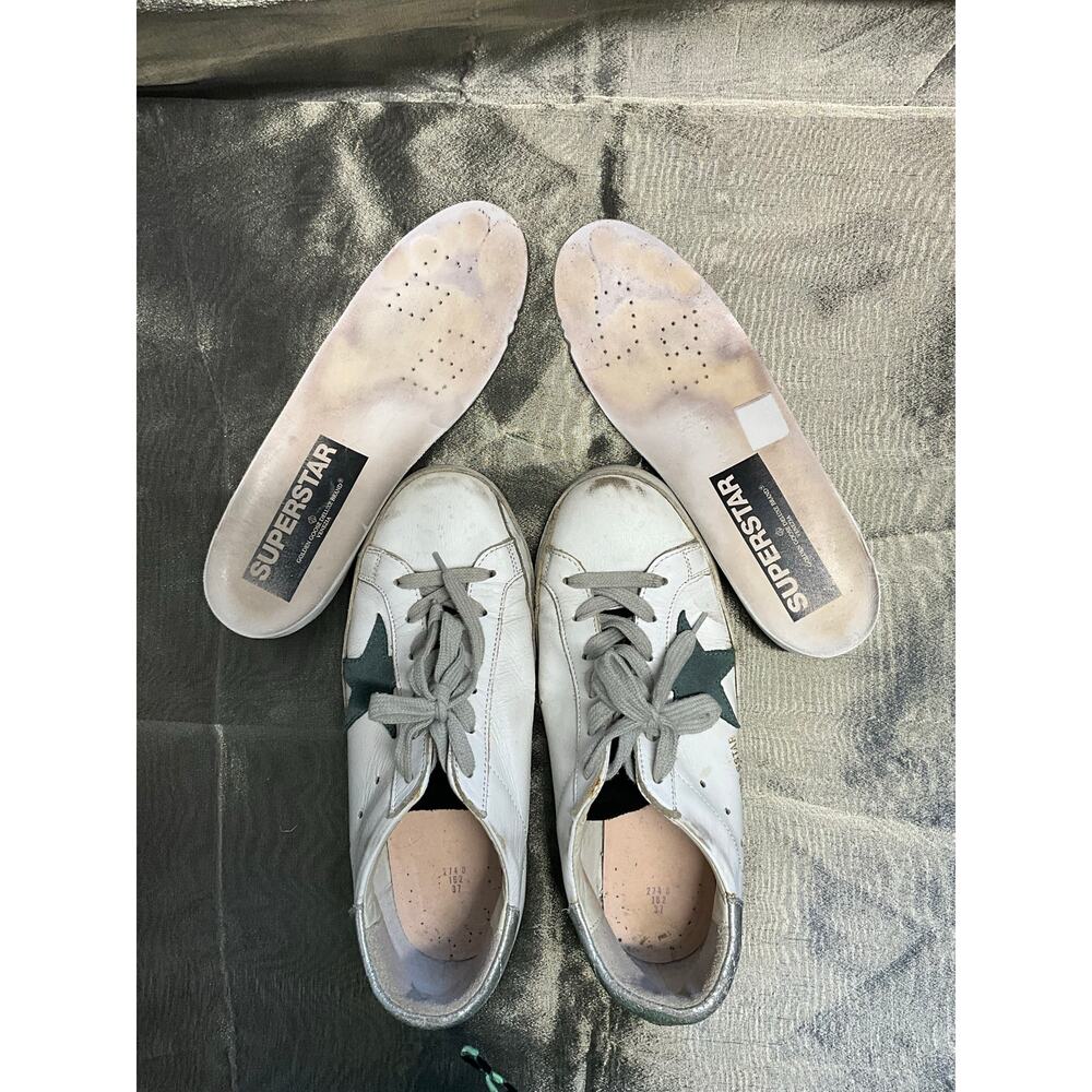 Golden Goose Superstar Sneakers White Leather Green Star Silver Heel - Picture 10 of 10